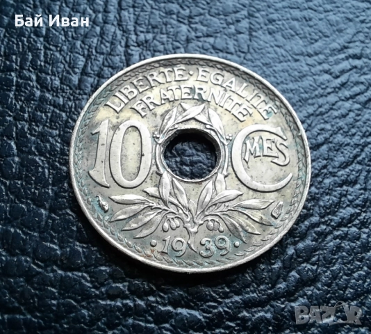 Стара монета 10 сантима 1939 г. Франция - топ !, снимка 2 - Нумизматика и бонистика - 42211418