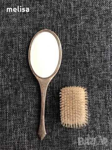 Старинно сребърно огледало и четка 