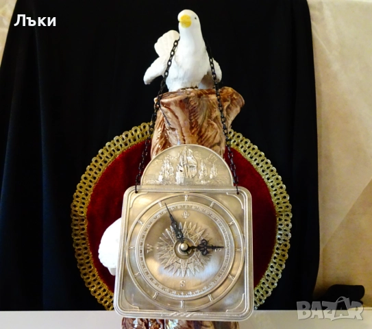 Немски стенен часовник от калай,Кораби,компас. , снимка 2 - Антикварни и старинни предмети - 52345686