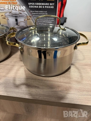 Луксозен комплект тенджери с неръждаема стомана и златисти дръжки – перфектният избор за всяка кухня, снимка 5 - Съдове за готвене - 53255824