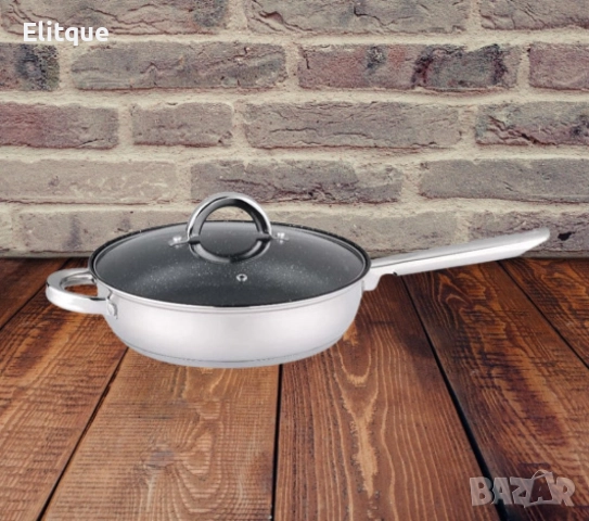 Тиган с капак Rosberg 24x6.5см., Неръждаема стомана, Мраморно покритие, снимка 4 - Съдове за готвене - 52889038