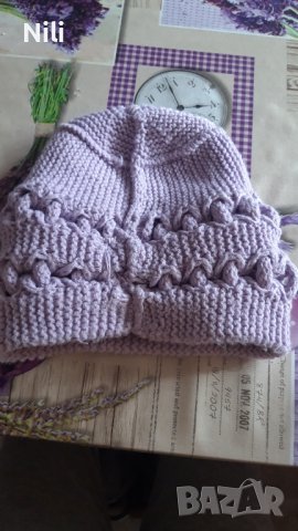Плетена шапка лилава, снимка 4 - Шапки - 43436460