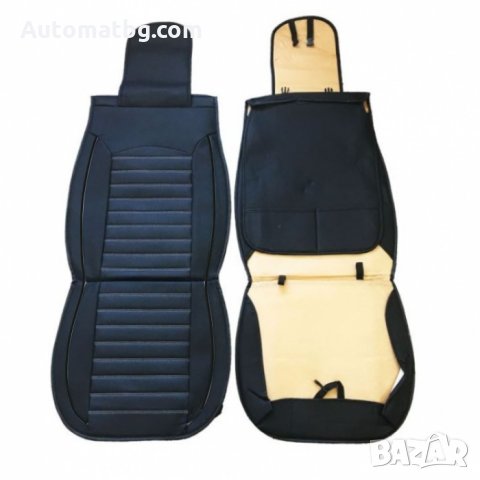 Комплект кожени калъфи за автомобил Automat, Универслни, 2бр к-т, Черно с черно, снимка 2 - Аксесоари и консумативи - 32464125
