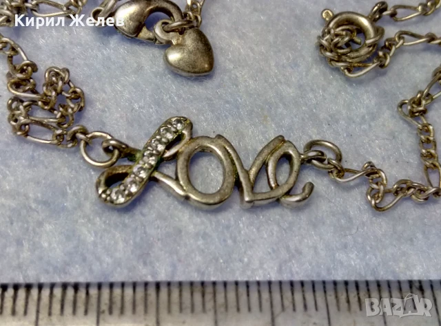 LOVE Стара РОМАНТИЧНА ПОСРЕБРЕНА ГРИВНА За ГЛЕЗЕН КАРТИЕ ПЛЕТКА от БЛАГОРОДНА СТОМАНА сЦИРКОНИ 26910, снимка 2 - Гривни - 50528694