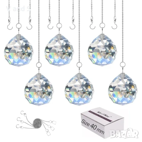 MerryNine 6 бр. 40 мм прозрачни кристални топки призма ловец на слънце дъга машина за дъгови висулки