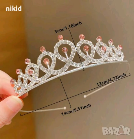 2 цвята сребриста корона венец тиара с камъчета детска дамска, снимка 3 - Аксесоари за коса - 50761264