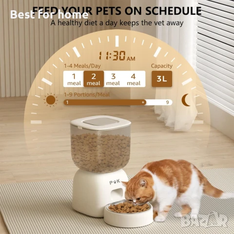  Комплект от автоматична хранилка за котки и  чешма  PUPPY KITTY с гласови команди , снимка 2 - За котки - 50562142