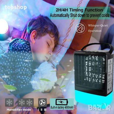 Нов преносим мобилен охладител, въздушен охладител Персонален мини климатик с 4000 mAh вградена..., снимка 2 - Вентилатори - 50501884