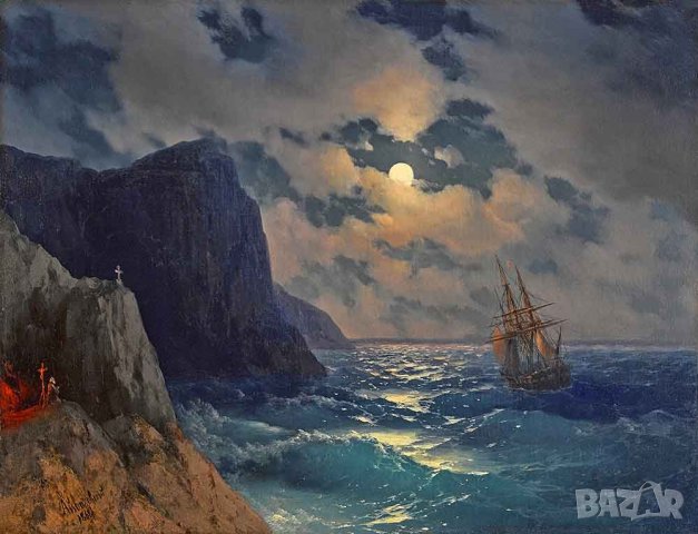Айвазовски "Преминаващ кораб в лунна нощ", морски пейзаж, картина