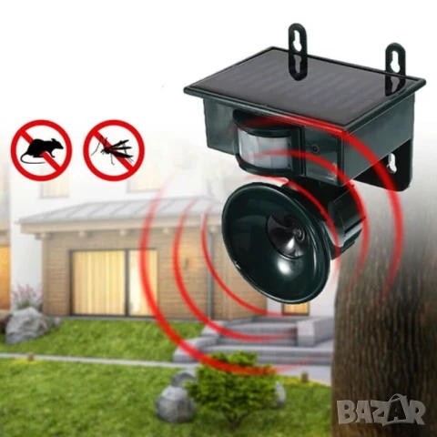 Ултразвуков соларен уред за прогонване на птици и животни с PIR сензор – обхват до 465 м²