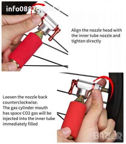 Мини помпа CO2 за велосипед (Инфлатор), снимка 5 - Аксесоари за велосипеди - 38442186