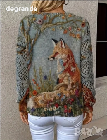 Есенна плетена блуза с щампа Fox, снимка 2 - Блузи с дълъг ръкав и пуловери - 51872715