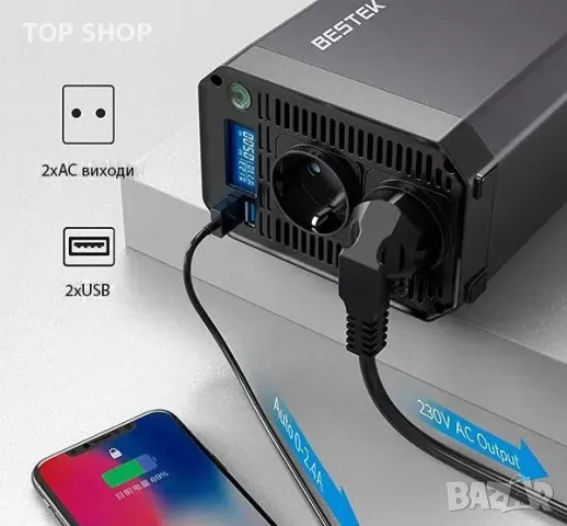 BESTEK Pure Sine Wave 1000W автомобилен инвертор на захранване DC 12V, снимка 4 - Друга електроника - 48704336