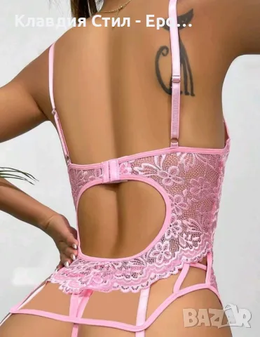 🎀 Дантелен еротичен комплект с корсет и прашка в розово, снимка 2 - Бельо - 49359516