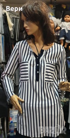 Нова дамска моряшка риза тип туника на тъмносиньо и бяло райе, снимка 8 - Ризи - 28296062