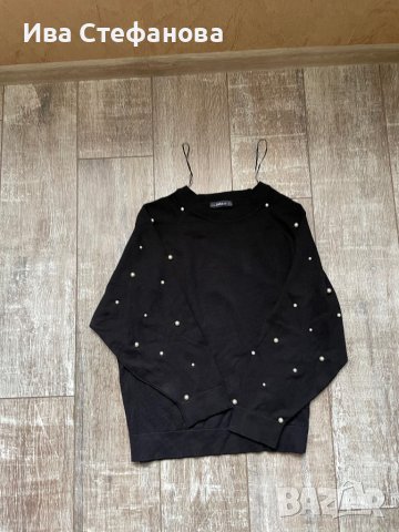 Черна блуза лек тънък пуловер овърсайз  широк прилеп перли  Zara , снимка 11 - Блузи с дълъг ръкав и пуловери - 38733890