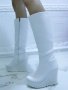 Ботуши на платформа - бяла кожа с бяло ходило - BNP200, снимка 1 - Дамски ботуши - 34920430