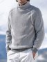 Ежедневен мъжки моден трикотажен пуловер с висока яка и дълги ръкави, 5цвята - 023, снимка 6