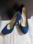 Сини велурени токчета, снимка 1 - Дамски обувки на ток - 43158950