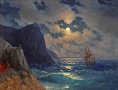Айвазовски "Преминаващ кораб в лунна нощ", морски пейзаж, картина