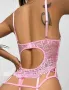 🎀 Дантелен еротичен комплект с корсет и прашка в розово, снимка 2