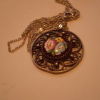 Ретро медальон посребрен филигран с порцелан, снимка 5 - Други ценни предмети - 35000059