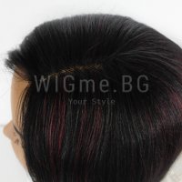 Черна перука от ЕСТЕСТВЕН косъм с тъмночервени кичури Селена, снимка 6 - Аксесоари за коса - 37787339