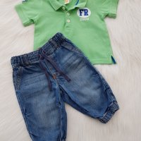 Дънки и тениска с яка за бебе момче 3-6 месеца, снимка 3 - Панталони и долнища за бебе - 32422973