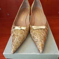 Златисти официални обувки Euro Donna, снимка 2 - Дамски елегантни обувки - 36717444