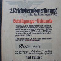 Грамота документ оригинални подписи Германия военен 1935 г., снимка 2 - Антикварни и старинни предмети - 43317116