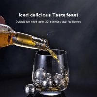 Food-Grade 304 SS Stainless Steel Whisky Stones Метални Ледчета Уиски Ракия Джин Водка Бира Коктейли, снимка 9 - Сервизи - 37401111