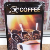 Метална табела кафе магазин еспресо капучино лъжички лъжици, снимка 1 - Декорация за дома - 43107419