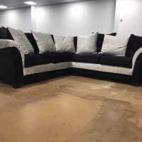 Нов Ъглов диван от плат цвят - черно и сиво, материал плюш, снимка 3 - Дивани и мека мебел - 39687922
