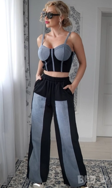 дамски комплект бюстие и панталон с деним акцент , снимка 1