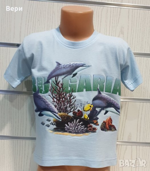 Нова светлосиня детска тениска с трансферен печат Делфини, Морско дъно, снимка 1