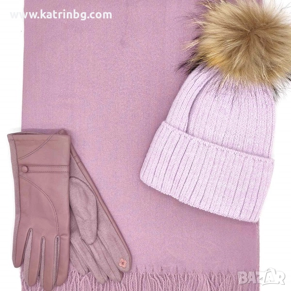 Луксозен зимен комплект в лилаво-Шапка, шал и ръкавици Код на продукта:DAK-0002, снимка 1