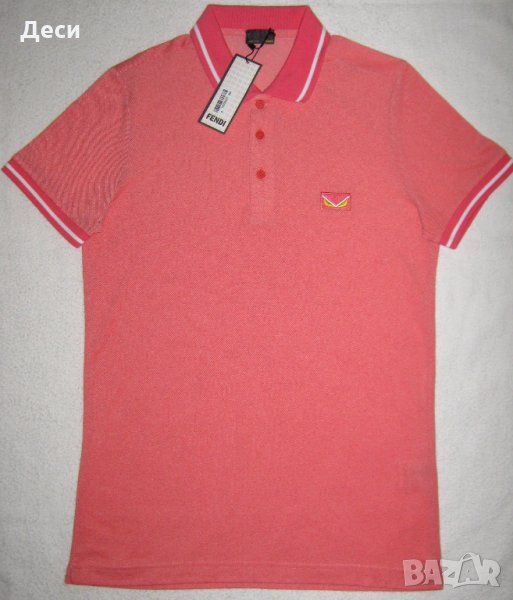 Мъжка тениска Fendi с яка цвят корал, снимка 1