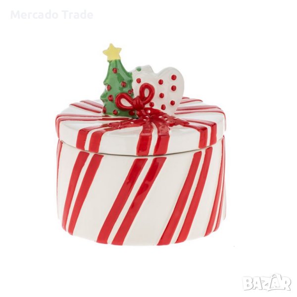 Коледна кутия за бисквитки Mercado Trade, Керамика, Кръгла,Червен, снимка 1
