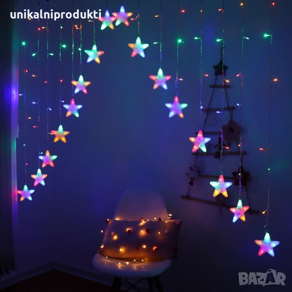 Коледни лампички LED завеса асиметрични многоцветни звездички 3.5 х 1м , снимка 1