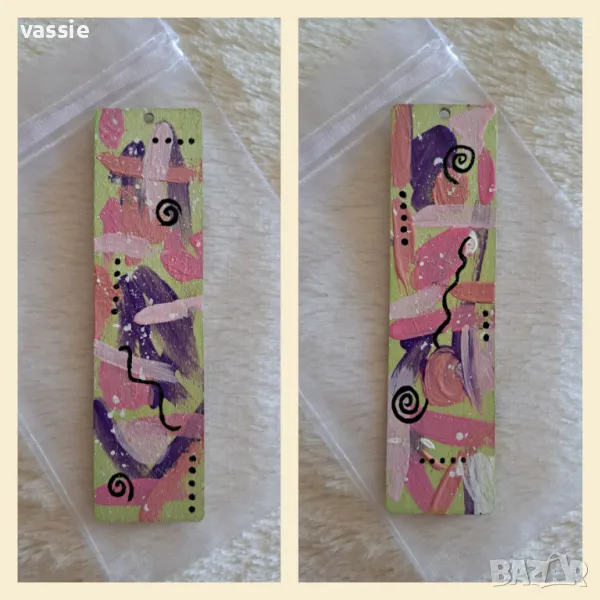 Ръчно рисуван дървен книгоразделител, снимка 1