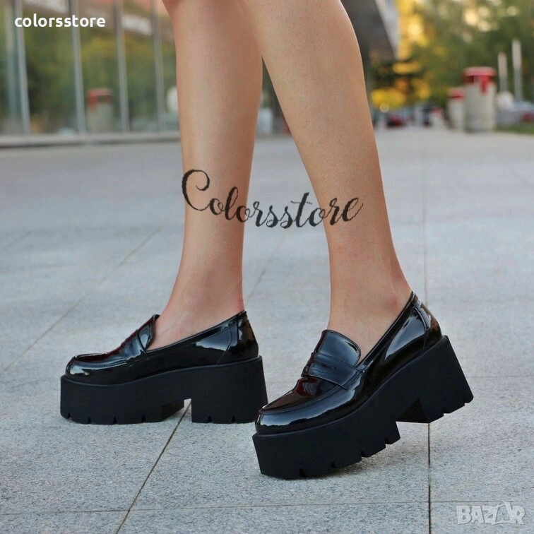 Обувки на платформа - черен лак - NPR30, снимка 1
