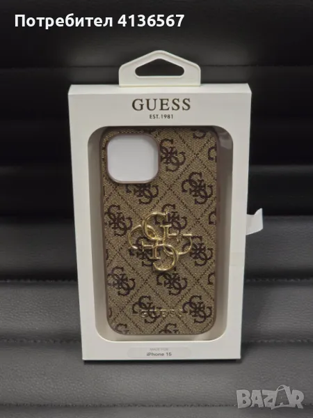 Защитен калъф Guess с метално лого PU, за iPhone13, кафяв, снимка 1