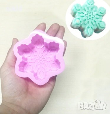 3D Голяма куха Снежинка с цвете силиконов молд калъп форма украса сапун гипс свещ глина шоколад, снимка 1