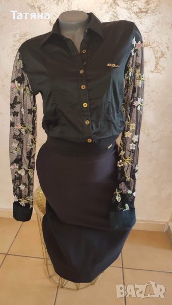 Риза с дантелени ръкави и бродерия и пола , снимка 1