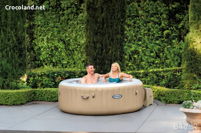 Надуваемо джакузи Pure Spa Bubble Therapy Intex, Надуваемо, диаметър 196 см, 4 места, PVC, бежов, снимка 1