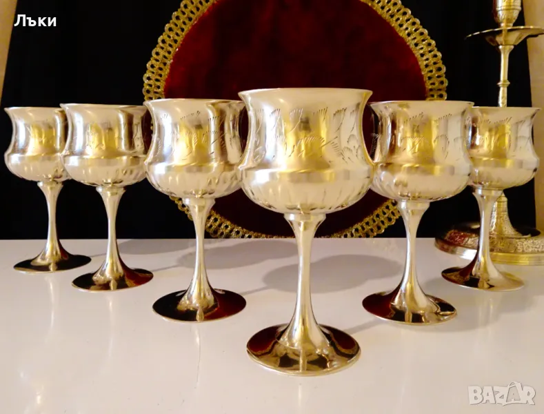 Фантастичен бронзов сервиз,чаши за вино., снимка 1
