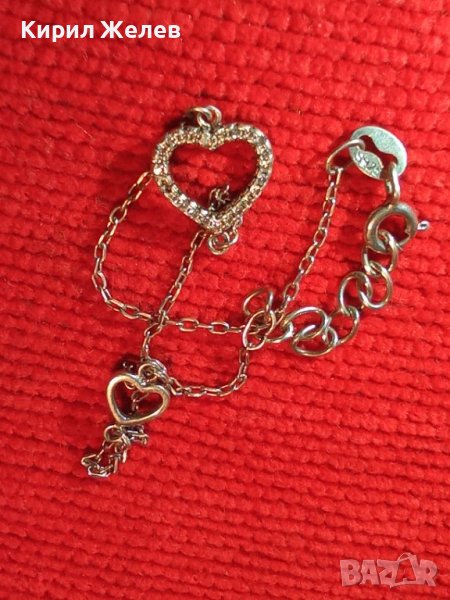 ФИНА СРЕБЪРНА СКЪПОЦЕННА ГРИВНИЧКА СРЕБРО 925 със СЪРЧИЦА и ФАСЕТИРАНИ ЦИРКОНИ 16888, снимка 1