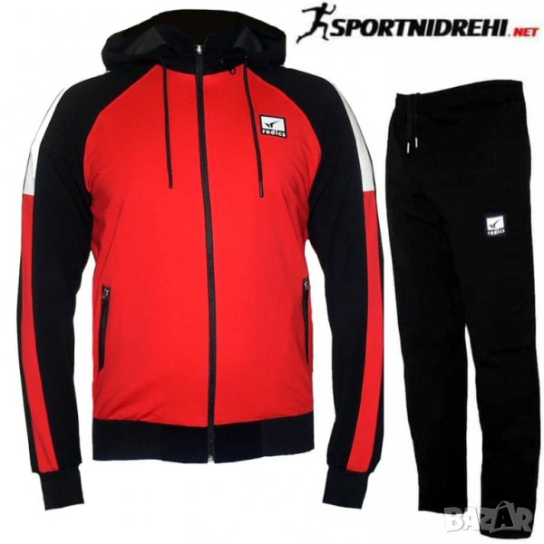 Мъжки спортен екип REDICS 210073, черен с червено, с качулка, памук и ликра, снимка 1