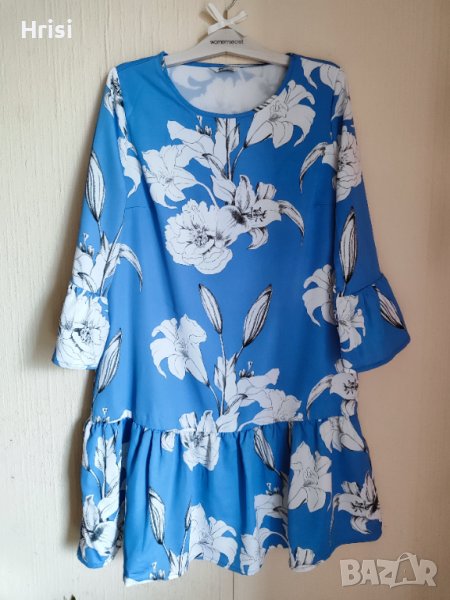 Нова синя флорална рокля , снимка 1