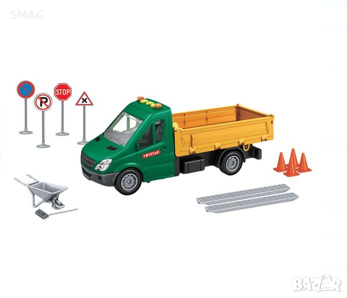 Строителен камион с пътни сигнали със светлини и звуци, снимка 1